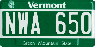 VT license plate NWA650