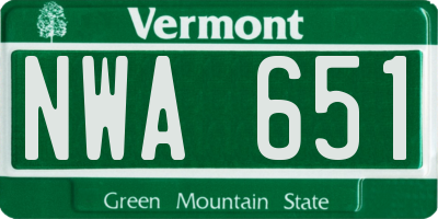 VT license plate NWA651