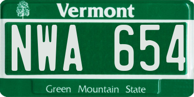 VT license plate NWA654