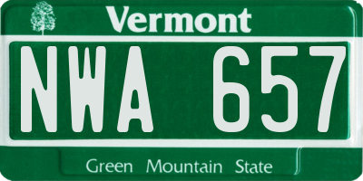 VT license plate NWA657