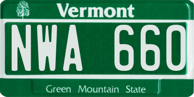 VT license plate NWA660