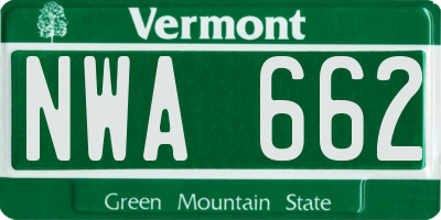 VT license plate NWA662