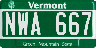 VT license plate NWA667