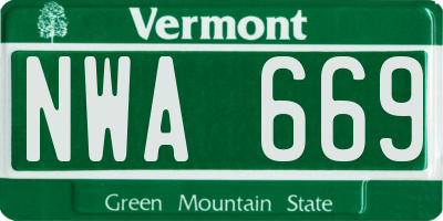 VT license plate NWA669