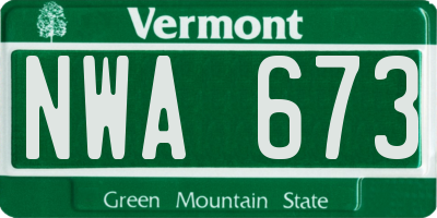 VT license plate NWA673