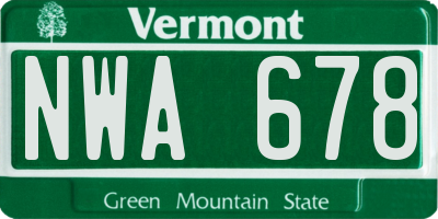 VT license plate NWA678