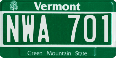 VT license plate NWA701