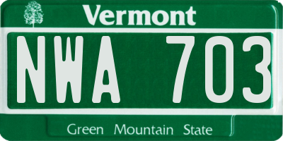VT license plate NWA703
