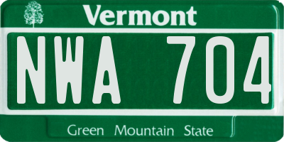 VT license plate NWA704
