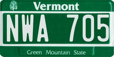 VT license plate NWA705