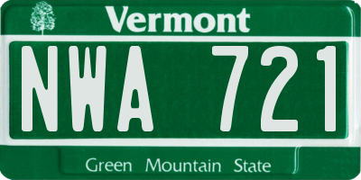 VT license plate NWA721