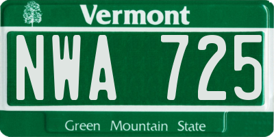 VT license plate NWA725