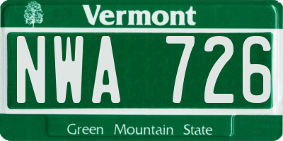 VT license plate NWA726