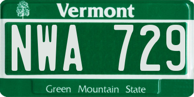 VT license plate NWA729
