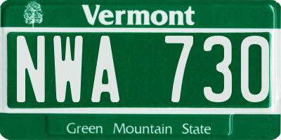 VT license plate NWA730