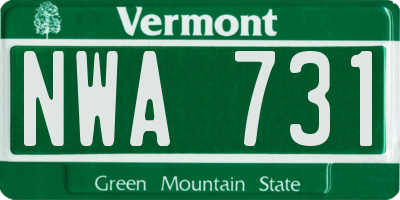 VT license plate NWA731