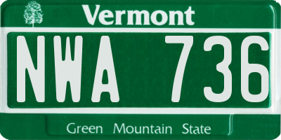 VT license plate NWA736