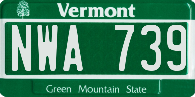 VT license plate NWA739