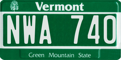 VT license plate NWA740
