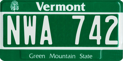 VT license plate NWA742