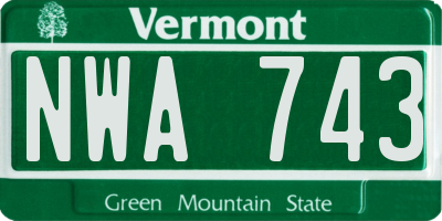 VT license plate NWA743