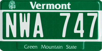 VT license plate NWA747