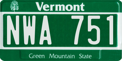 VT license plate NWA751