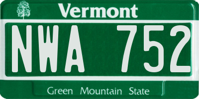 VT license plate NWA752