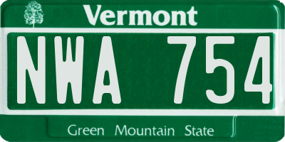 VT license plate NWA754