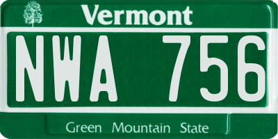 VT license plate NWA756