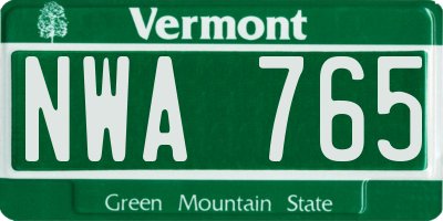 VT license plate NWA765
