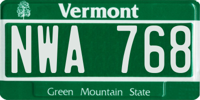 VT license plate NWA768