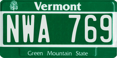 VT license plate NWA769