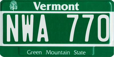 VT license plate NWA770