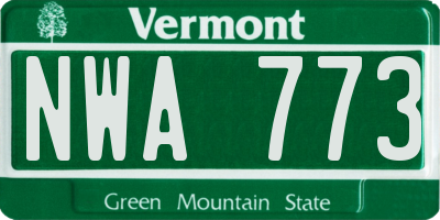 VT license plate NWA773