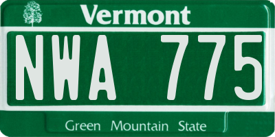 VT license plate NWA775