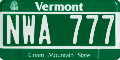 VT license plate NWA777