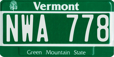 VT license plate NWA778