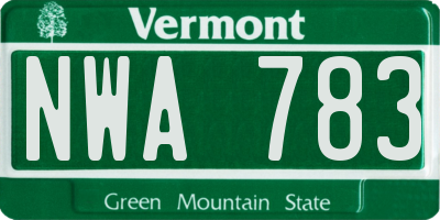VT license plate NWA783
