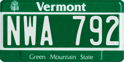 VT license plate NWA792