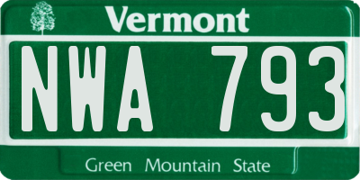 VT license plate NWA793