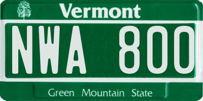 VT license plate NWA800