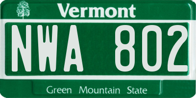 VT license plate NWA802