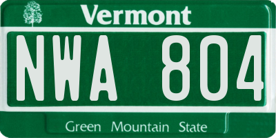 VT license plate NWA804