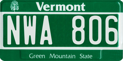 VT license plate NWA806
