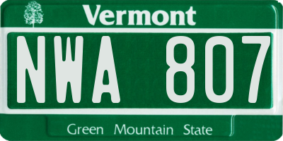 VT license plate NWA807