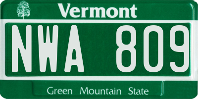 VT license plate NWA809