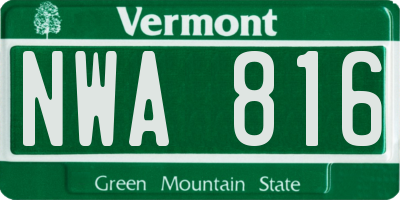 VT license plate NWA816