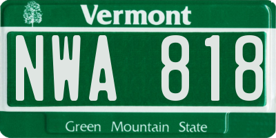 VT license plate NWA818