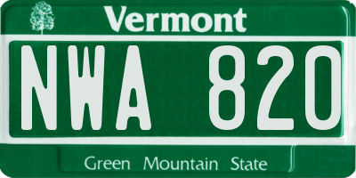 VT license plate NWA820